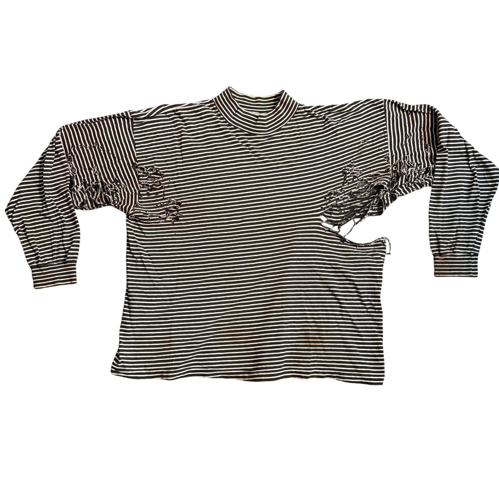 Vintage 90s Gap Distressed Striped Mock Neck Shirt XL Shredded Grunge